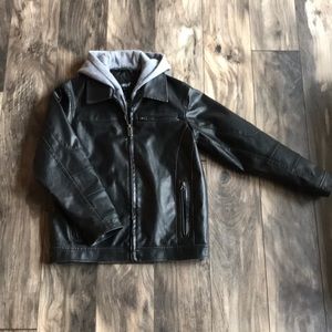 Black Rivet Hooded Faux Leather Jacket